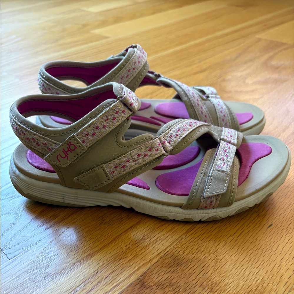 Ryka Beige and Pink Velcro Strap Sport Sandals - Picture 4 of 8
